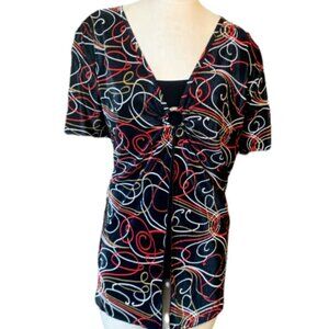 Lane Bryant Micro-Pleat Split Front Top Colorful Swirl Pattern Sz 3X #61C